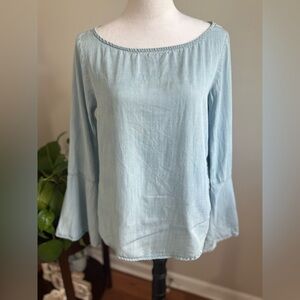Cloth & Stone Light Denim Top with Bell Sleeves